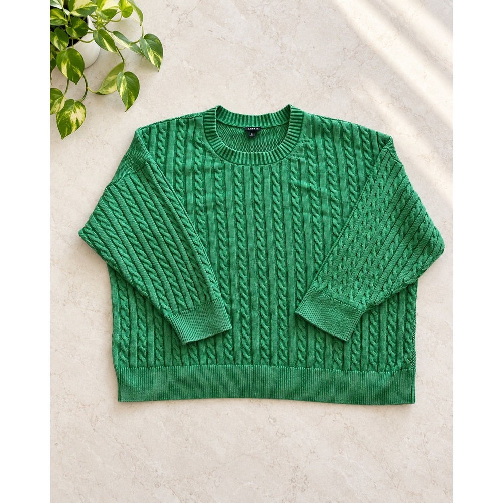 Torrid Green Cable Knit Cotton Crew Neck Oversized Sweater Size 4 4X Plus Size